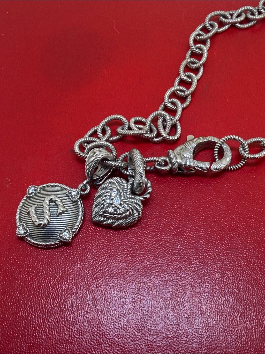Judith Ripka 925 Sterling Silver Chain Necklace Cz Initial S Heart Pendant